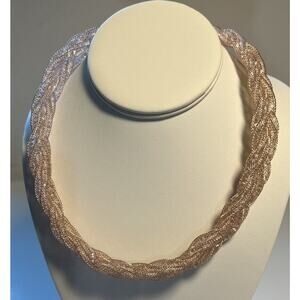 Jewelry Necklace Gold Braid Mesh Imbedded Crystals 17" Sizeable